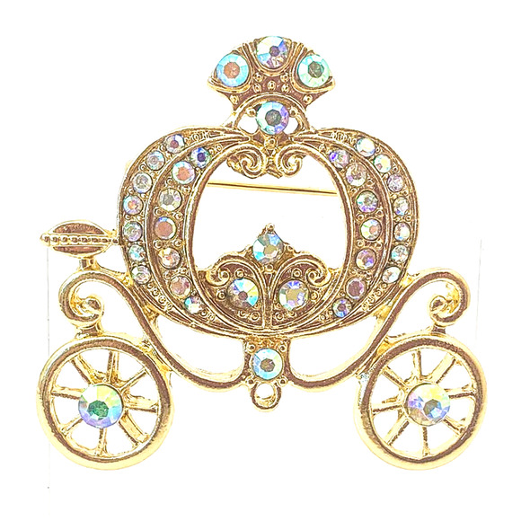 Cinderella Pumpkin Coach Pin / Brooch - Sparkling AB Rhinestones - Picture 1 of 4